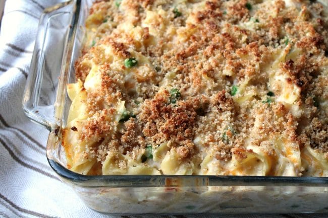 cooked casserole with crispy breadcrumbs