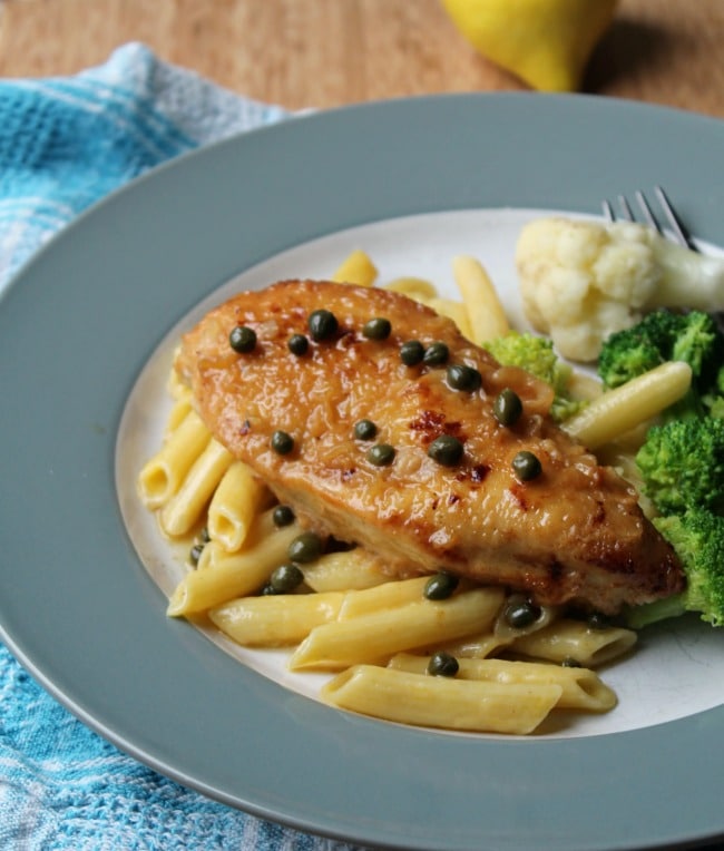 chicken piccata plated on towel