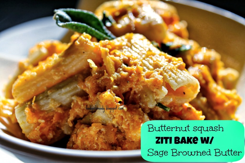Butternut Squash Ziti Bake w/ Sage Browned Butter butternut squash ziti cooked up close