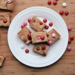 blondies arranged on a white plate