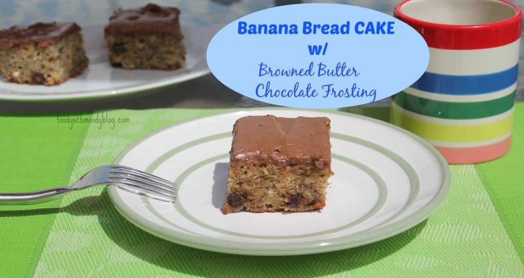 banana bread cake with browned butter chocolate frosting