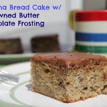banana bread cake with browned butter chocolate frosting
