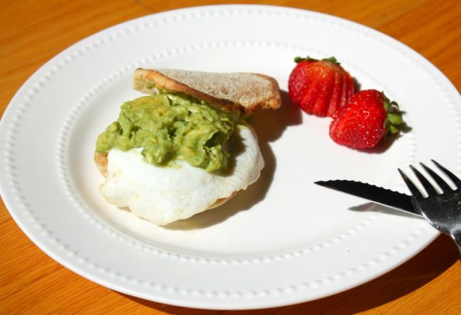 avocado and goat cheese open faced breakfast sandwich