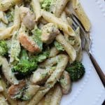 close up pasta on white plate