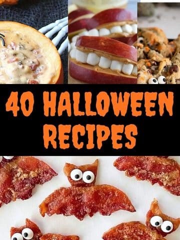 4 pictures of Halloween recipes with text overlay stating "40 Halloween recipes"