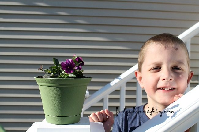 Josh - very excited for his flowers.  Purple was the closest to a "boy color". 