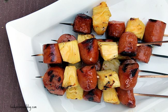 Glazed Pineapple and Sausage Skewers