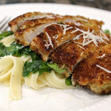 pork milanese over buttered fettuccine