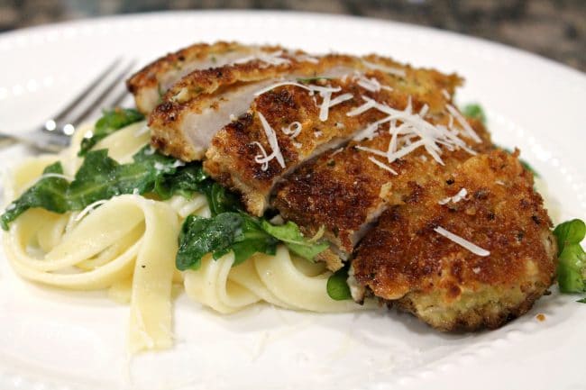 pork milanese over buttered fettuccine