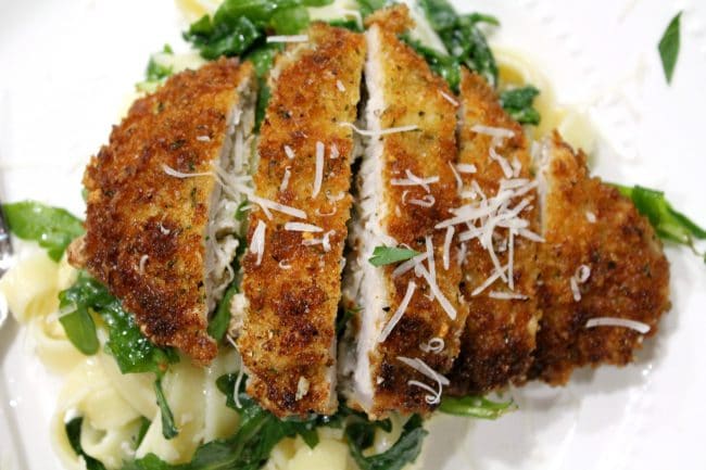 pork milanese over buttered fettuccine