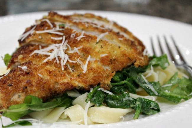 pork milanese over buttered fettuccine