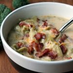 cheesy broccoli soup with bacon and tortellini
