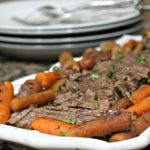 roast and carrots on platter