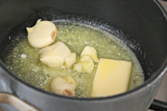 garlic butter melting in pan