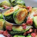 crispy brussels sprouts on spoon close up