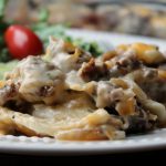 pierogi sausage alfredo plated