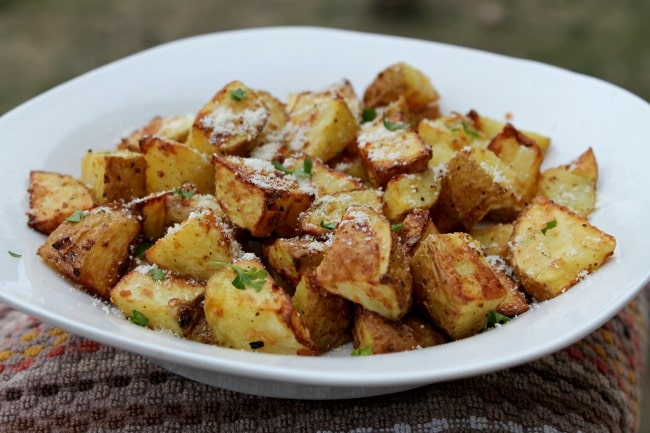 air fryer roasted potatoes served in platter
