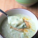 broccoli cheese soup on spoon