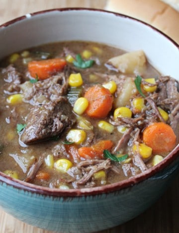 slow cooker beef stew in bowl