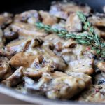 creamy mushroom close up in pan
