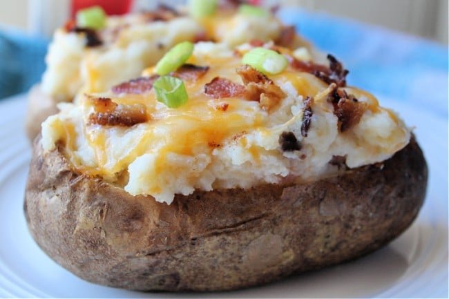 close up prepared twice baked potato