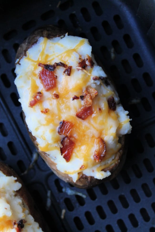 Bacon and cheese topped potato in air fryer