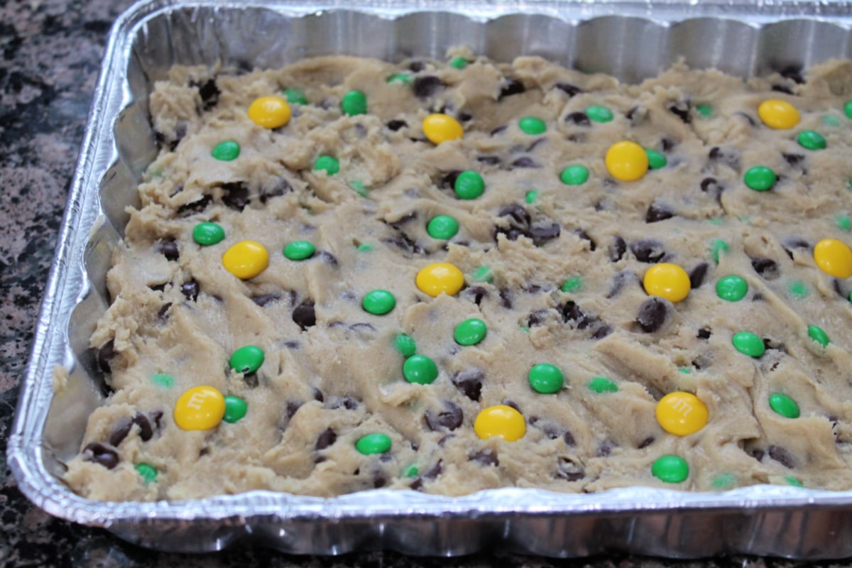 cookie bar dough in disposable pan