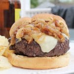 close up prepared burger on plate