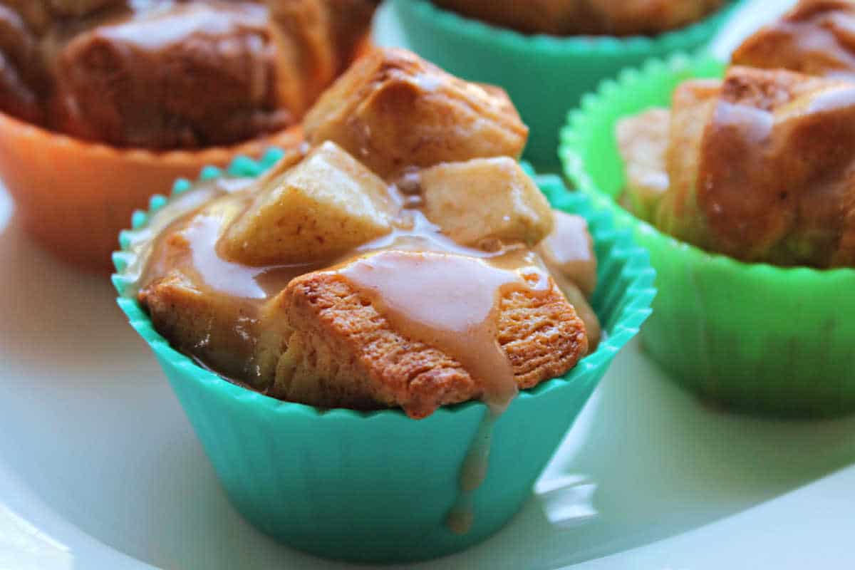 close up of glazed monkey bread cupcake on plate
