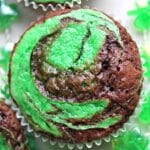 Top of a green swirled brownie bite.